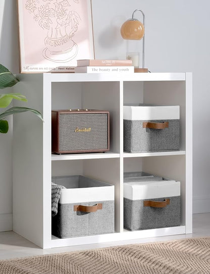 StorageWorks Fabric Shelf Baskets, Closet Organizers and Storage Basket, Foldable Storage Bins for Shelves, Clothes Storage Bins, Gray and White, 3-Pack, Large