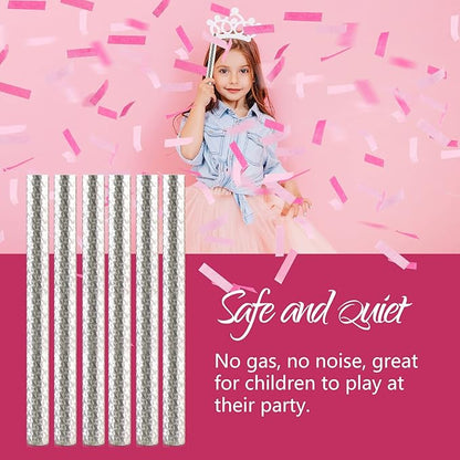 BATTIFE It's a Girl, 6Pack Gender Reveal Confetti Sticks, Tissue Paper Confetti Flick Flutter Wands for Baby Girl Shower, Wedding, Birthday Party Supplies Decoration, Shoot Poppers, 14inch Pink
