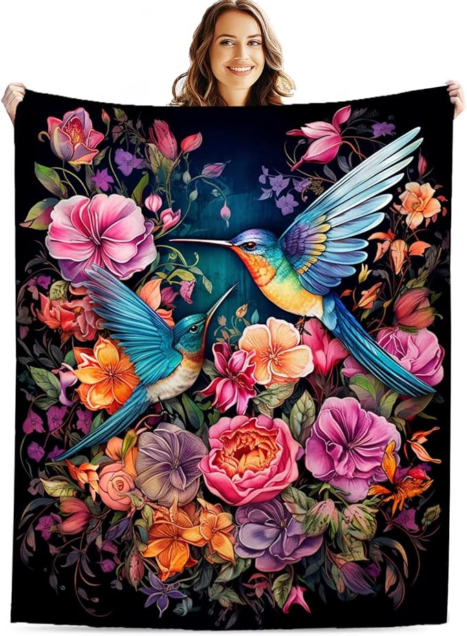 Firmiso Hummingbird Throw Blanket, Hummingbird Gifts for Women, Bird Blanket for Home Decor, Soft Lightweight Fleece, Washable No-Pilling, Single Sided, Hand/Machine Wash, 40x50 Inches