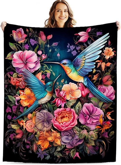 Firmiso Hummingbird Throw Blanket, Hummingbird Gifts for Women, Bird Blanket for Home Decor, Soft Lightweight Fleece, Washable No-Pilling, Single Sided, Hand/Machine Wash, 40x50 Inches