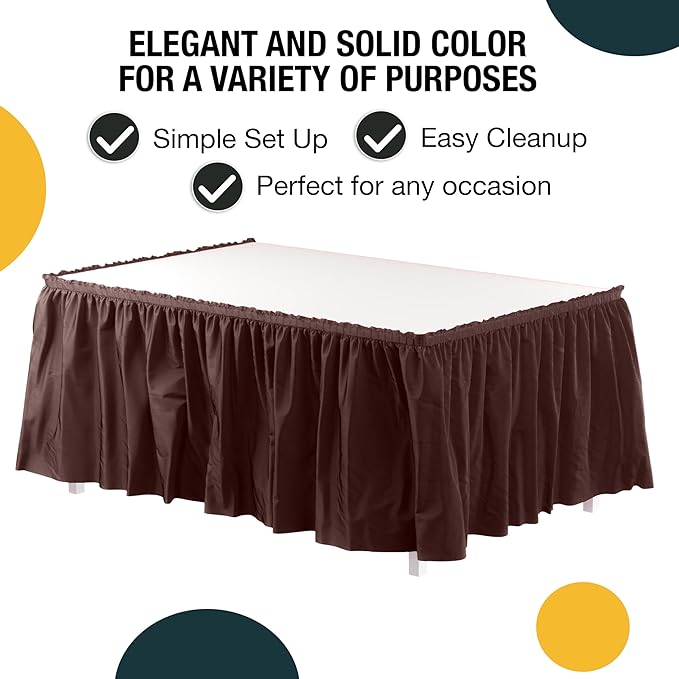 Exquisite Ruffle Table Skirt Brown 6 Pack 14 Ft Long for Rectangle 6ft Plus or Round Tables With Adhesive Strip for Gender Reveal Decor & Happy Birthday Parties