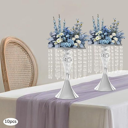 Wedding Centerpieces Sliver Vases,10PCS Metal Flower Candle Holder with Sparkling Crystal Beads,Crystal Flower Vase Metal Flowers Stand for Party Tables Decorations