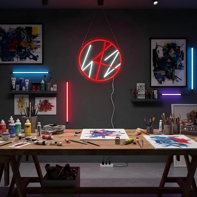 K-Pop Circle Logo Neon Sign, Orange and White Band Wall Light, Music Fan Merch Decor, LED Gift for Fans (12.6"x12.6")