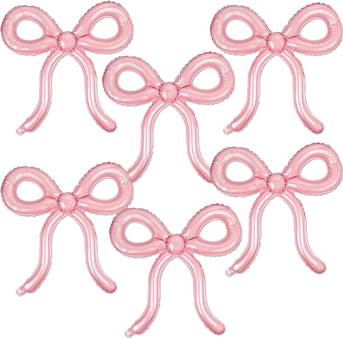 6 Pcs Pink Bow Balloons Bow Birthday Decorations for Girls Women Bow Theme Birthday Party Decorations for Bridal Shower Baby Shower Engagement Bachelorette Party Supplies 26 x 24 Inch