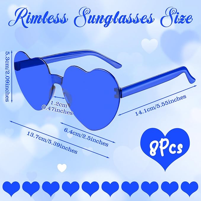PLULON Heart Sunglasses for Women 5/12/25 Pcs, Heart Glasses Valentine Day Rimless Shaped Candy Color Fun Glasses Party Favor