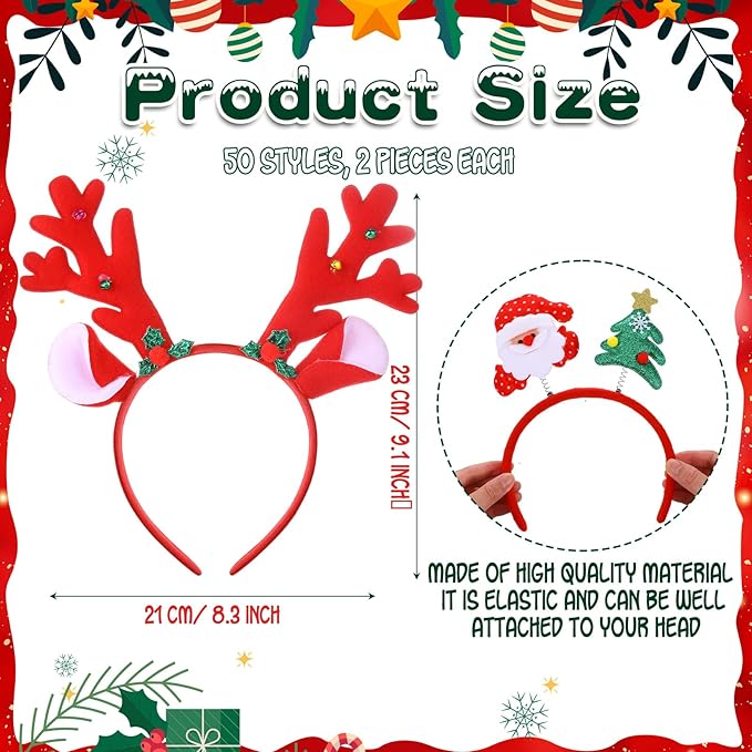 Christmas Headbands and Costume Headwear, Assorted Design Christmas Head Toppers Party Supplies