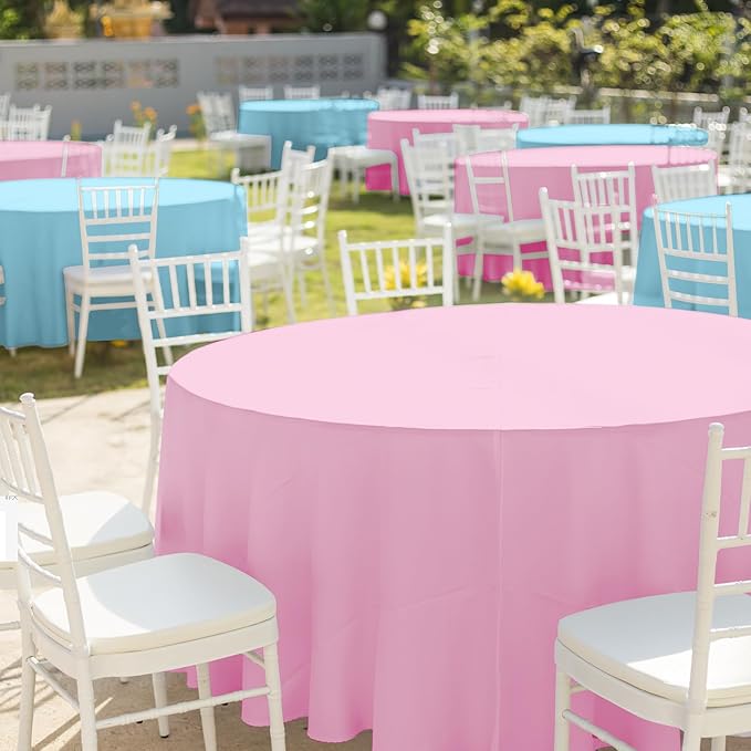 MASHAN 6Pack Round Gender Reveal Tablecloths,Disposable Plastic Pink and Blue Tablecloth,Table Covers for Boy or Girl Baby Shower Party Decorations,84 Inch