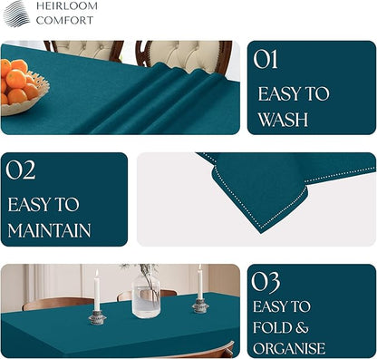 Teal Green Rectangle Tablecloth, 60x102 Inch, 100% Cotton, Fits 8-10 Seats, Durable, Washable, Wrinkle Resistant, Dining Table Cloth for Weddings, Birthdays, Holiday Meals, Dinner