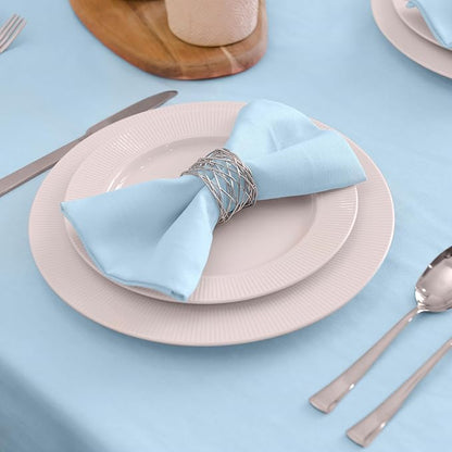 Encasa XO Ice Blue Cloth Napkins Set of 6, 17"x17" | Solid Color Cotton Dinner Napkins | Washable & Reusable Napkins for Dining Table Fall Decoration, Holiday & Christmas Festivals