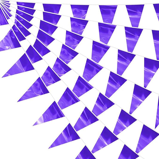 130FT Purple Glitter Triangle Pennant Banner Flag Metallic Bunting Fabric Garland for Christmas Graduation Wedding Engagement Anniversary Bachelorette Bridal Shower lavenderValentine's Party Decor