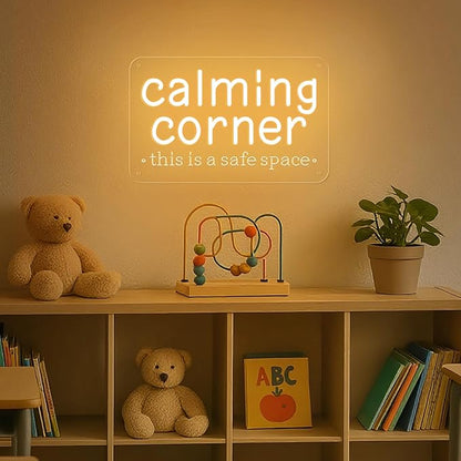 Calming Corner Neon Sign for Classroom Decor Warm White, Dimmable Calm Down Corner Led Light Sign for Kids Room Classroom Library School Therapy Office, Gifts USB Powered for Home Preschool 12"X7.6"