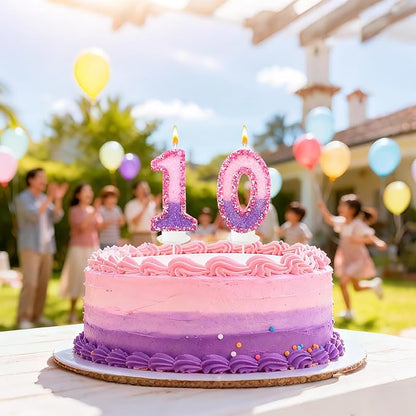 Birthday Number Candles for Cake, Pink Purple Glitter Number Candles for Cake Toppers, Ideal Birthday Parties Cake Decor, Wedding Anniversary and Other Celebrations (0 Candle)