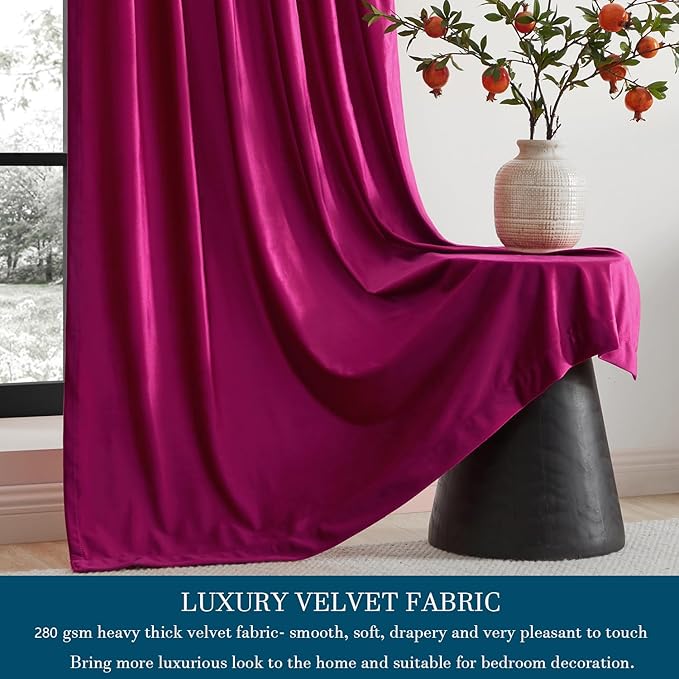 PRIMROSE Hot Pink Velvet Curtains 108 inch Long for Living Room,Set of 2 Panels Blackout Rod Pocket Back Tab Window Treatment Room Darkening Heavy Decorative Curtains Drapes for Bedroom