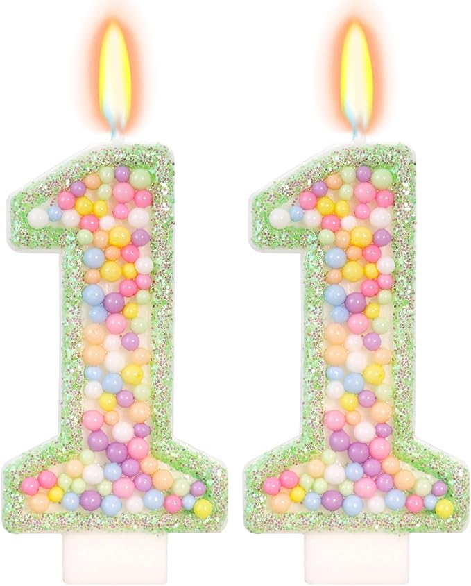 Green Birthday Candles - Number 11 Candle, Colorful Macaron Candles, 11 Birthday Decorations for Boys Girls, Green Cake Decorations, Theme Party Supplies