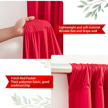 8 x 10ft Red Backdrop Curtains for Wedding Backdrop Drapes Red Photo Background No-Wrinkle Polyester Backdrop Curtain for Christmas Party Reception Prom Dj Set up Decor, 2 Panels (10'L x 4'W Each)