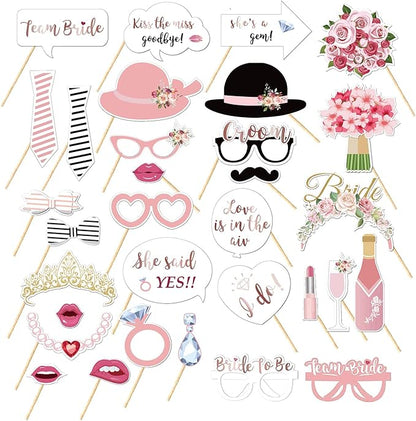 HARZHI Photo Booth Props Kit for Birthday Wedding Party Supplies Carnival Crazy Dance Decor Photobooth Funny Cute Holiday Selfie Supplies Masked Ball (32 Pcs Wedding)