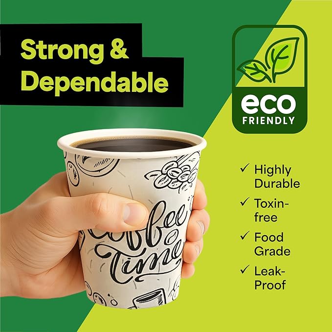 EconoHome 10 oz 50 Pack Disposable Coffee Paper Cups - Paper Cups for Hot and Cold Drinks, Tea, Water, and Juice