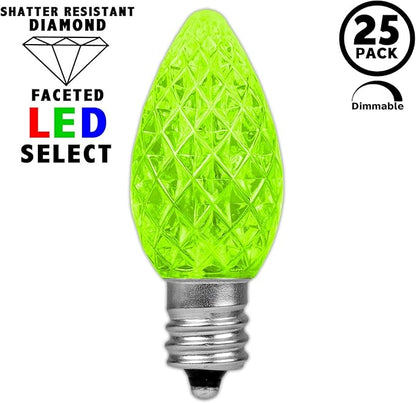 Novelty Lights 25pk Lime C7 LED Faceted Christmas Light Replacement Bulbs, Ultra Bright Dimmable Replacement Lamps for Indoor/Outdoor Light Strings
