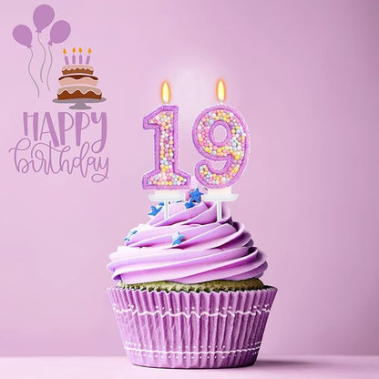 Purple Birthday Candles - Number 19 Candle, Colorful Macaron Candles, 19 Birthday Decorations for Girls, Purple Cake Decorations, Theme Party Supplies