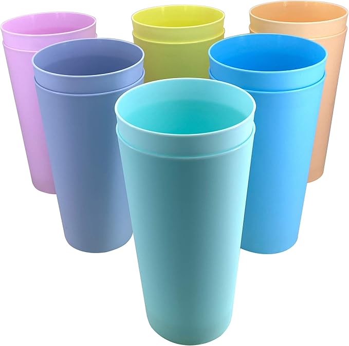 32 oz Plastic Cups Reusable - BPA Free Large Drinking Cups set of 12 - Unbreakable Dishwasher Safe for Kids Kitchen Camping Outdoor