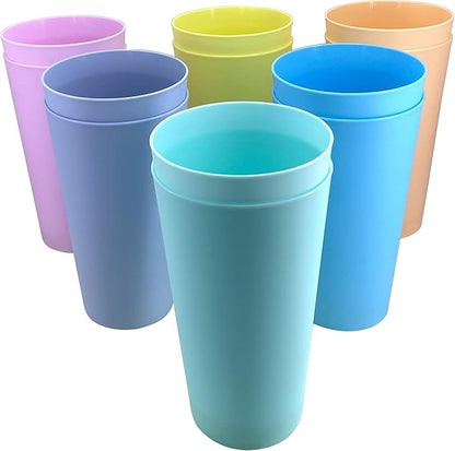 32 oz Plastic Cups Reusable - BPA Free Large Drinking Cups set of 12 - Unbreakable Dishwasher Safe for Kids Kitchen Camping Outdoor