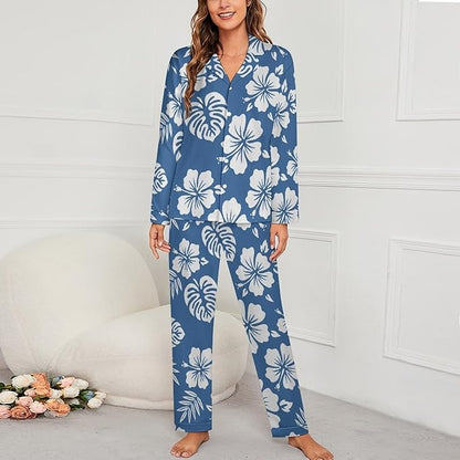 Lemons Leaves Ceramic Style Womens Pajama Set Long Sleeve Pajamas Top And Pants Soft Loungewear Pjs Sets