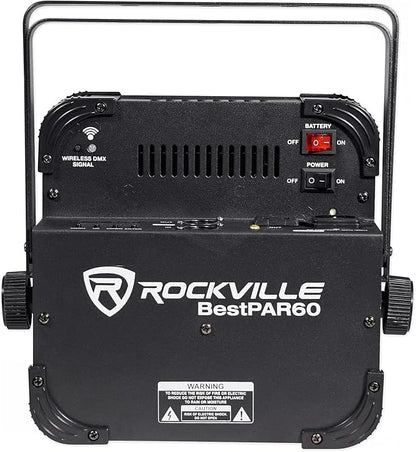 Rockville Best Pack 60 (6) Black 54W Battery Wash Lights, RGBWA+UV, Wireless DMX, Charging Case, Long-Life Battery, LCD Display, for DJs and Events
