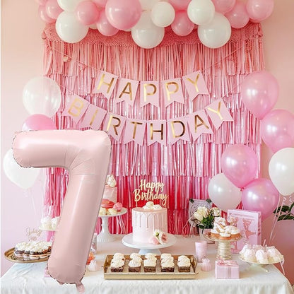 Light Pink Number Balloon 7, 40 Inch Large Self Inflating 7 Foil Number Balloons 0-9, Blush Pastel Pink Digital 7 Helium Balloon for Girls Women 7th Birthday Party Graduation Anniversary Decorations