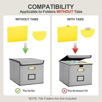 Collapsible File Box with Lid & Plastic Slide - Hanging Document Organizer for Office/Home, 14.96x12.6x10.83 Inch,Decorative Home File Bin,Light Grey,2 Pack (No Folders Included)