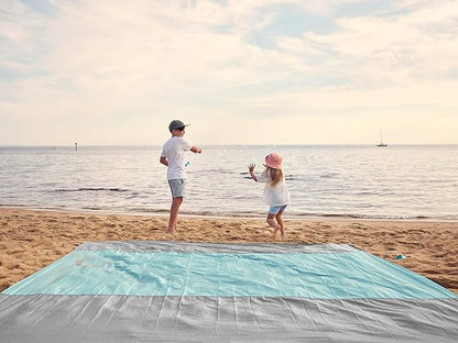 WEKAPO Beach Blanket Sandproof Waterproof, Extra Large Beach Mat, Oversized & Compact Sand Free Mat Quick Drying, Lightweight & Durable with Stakes & Corner Pockets