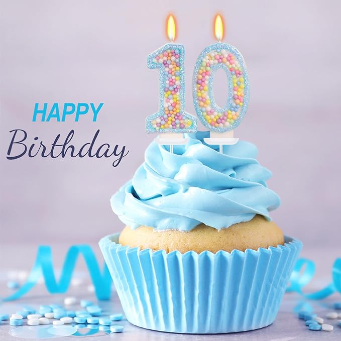 Blue Birthday Candles - Number 10 Candle, Colorful Macaron Candles, 10 Birthday Decorations for Girls Boys, Cake Decorations, Theme Party Supplies (Blue)