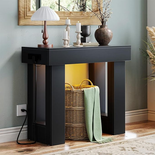 Unikito 39" Entryway Table with Socket and Sensor Light, Narrow Console Table with Storage Behind Couch, Farmhouse Entryway Table for Hallway, Behind The Couch, Living Room, Foyer