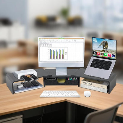 Dual Monitor Stand Riser with Drawer, Computer Stand for Desk, Workspace Desktop Stand, Desk Organizer for Computer, Laptop, TV and More (Black)
