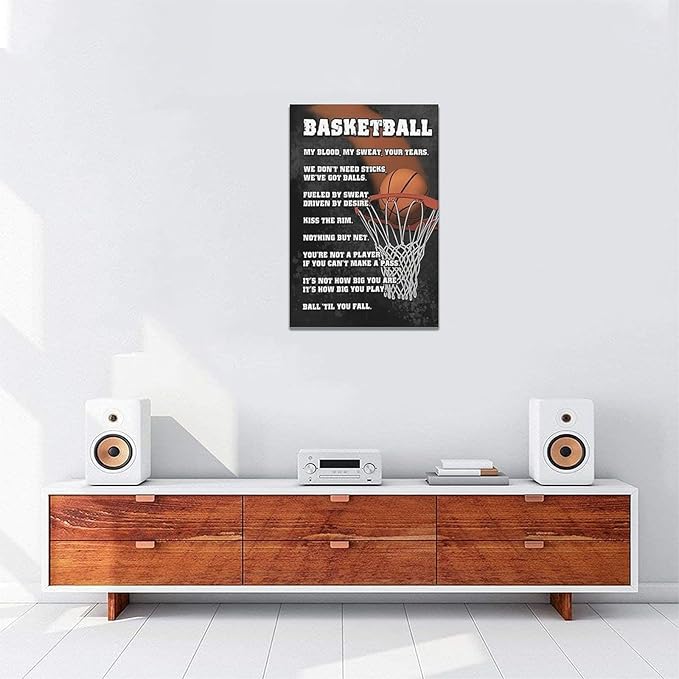 Basketball Wall Art, Basketball Life Lessons Pictures Wall Decor, Sports Quotes Canvas Prints Painting, Framed Artwork Office Home Decor For Bathroom Bedroom Dining Living Room 24L" x 16W"
