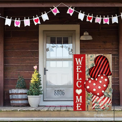 AVOIN colorlife Valentines Day Welcome Garden Flag 12x18 Inch Double Sided, Anniversary Love Heart Rustic Yard Outdoor Decoration