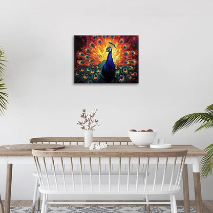 Peacock Wall Art, Elegance Peacock Pictures Wall Decor, Colorful Animal Canvas Prints Painting, Framed Artwork For Bathroom Living Room Office Bedroom Dining Room 24"X20"