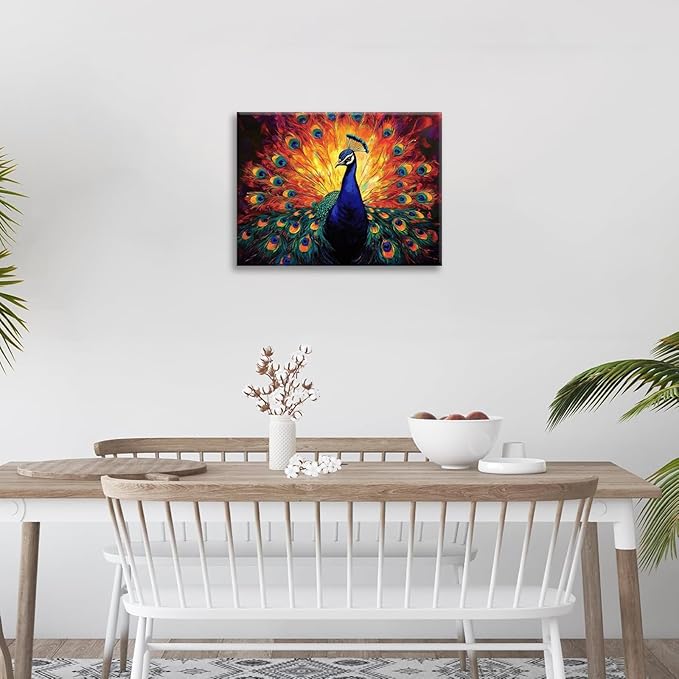 Peacock Wall Art, Elegance Peacock Pictures Wall Decor, Colorful Animal Canvas Prints Painting, Framed Artwork For Bathroom Living Room Office Bedroom Dining Room 24"X16"