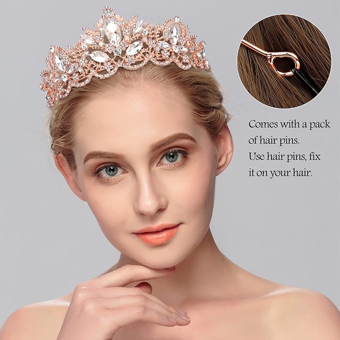 Rose Gold Tiara Wedding Tiaras and Crowns for Women Rhinestone Queen Tiara for Women Princess Crown Birthday Tiara Headbands for Wedding Prom Bridal Party Halloween Costume Christmas