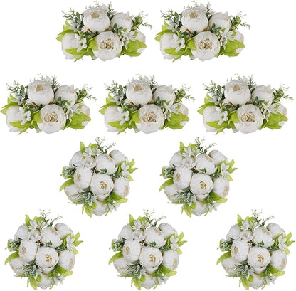 NUPTIO Peony Artificial Flowers for Centerpieces: 10 Pcs 9.4 inch Diam White Faux Peony Flowers Fake Flower Balls Arrangement Bouquet Wedding Centerpieces for Tables Wedding Centerpiece