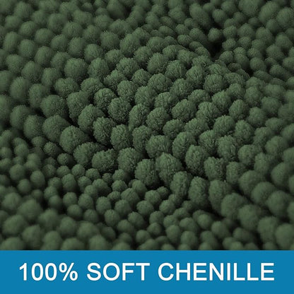 H.VERSAILTEX Bathroom Rugs Bath Rugs for Bathroom Non Slip Bath Mats Extra Thick Chenille Striped Rug 17" x 24" Absorbent Soft Shaggy Washable Dry Fast Bath Mats for Bath Room Floor - Bronze Green