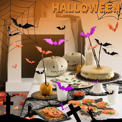 FANDAMEI 140PCS Halloween Bats Wall Decor, Bats Decoration, 5 Sizes 3 Colors Bat Decor Party, 3D Bat Wall Decor for Halloween Indoor Outdoor. Sticky Bats Home, Bat Stickers for Window(140PCS)