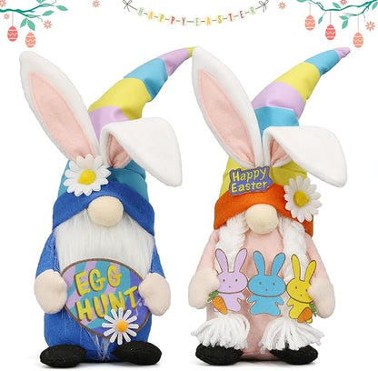 Lovinland Easter Decorations - Bunny Gnomes Decor for Home, Indoor, Tiered Tray, Office, Desk - Spring Rabbit Stuffed Centerpiece Table