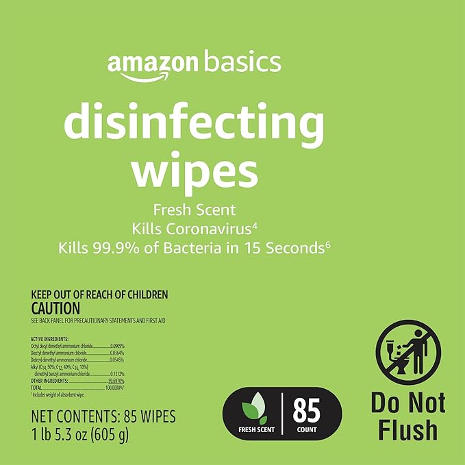 Amazon Basics Disinfecting Wipes, Fresh Scent, Sanitizes/Cleans/Disinfects/Deodorizes, 85 Count: Pallet of 480 (80 x 6-pack) (Packaging May Vary)