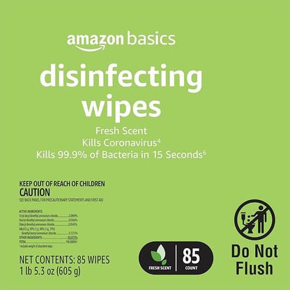 Amazon Basics Disinfecting Wipes, Lemon & Fresh Scent, Thick, Sanitizes/Cleans/Disinfects/Deodorizes, 340 Count (4 Packs of 85)