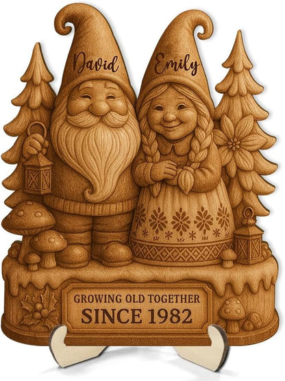 Growing Old Together Gnomes Wooden Sign, Gifts for Him Her Wife Husband, Custom Wood Art Plaque Anniversary Couples Gift, Valentine Christmas Gift For Parents, Grandparents Decorations Sign 32