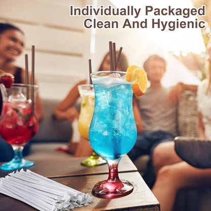 Hoolerry 2000 Pcs 8 Inch Plastic Straws Disposable Individually Wrapped Drinking Straight Long Straws, 0.24" Wide, for Hot and Cold Beverages (Coffee Color)