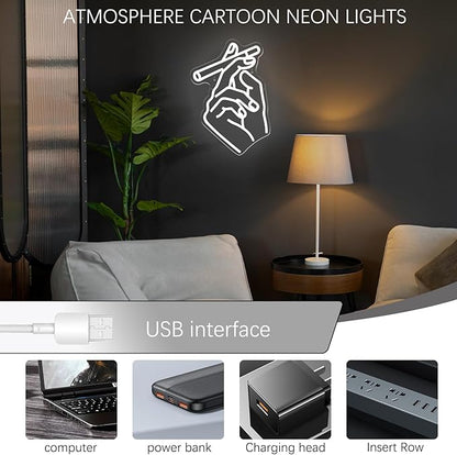 Smoking Hand Neon Sign for Wall Decor, Dimmable LED Neon Lights Art for Bedroom, Bar, Lounge, Game Room, Club Party Gift for Men
