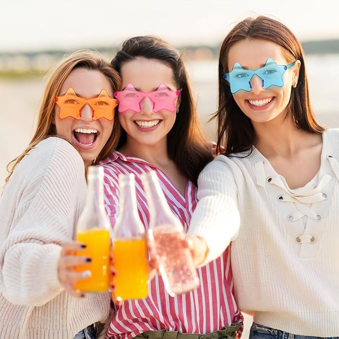 Matcheck 40 Pack Star Shaped Rimless Sunglasses Bulk Transparent Candy Colored Glasses Frameless Party Eyewear for Adults