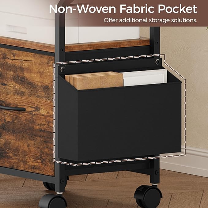 Small File Cabinet, Rolling Filing Cabinet for Under Desk with Divider, Single Non-Woven Fabric Drawer File Organizer for A4/Letter Size Documents, Under Desk Storage, Rustic Brown FCHR3001