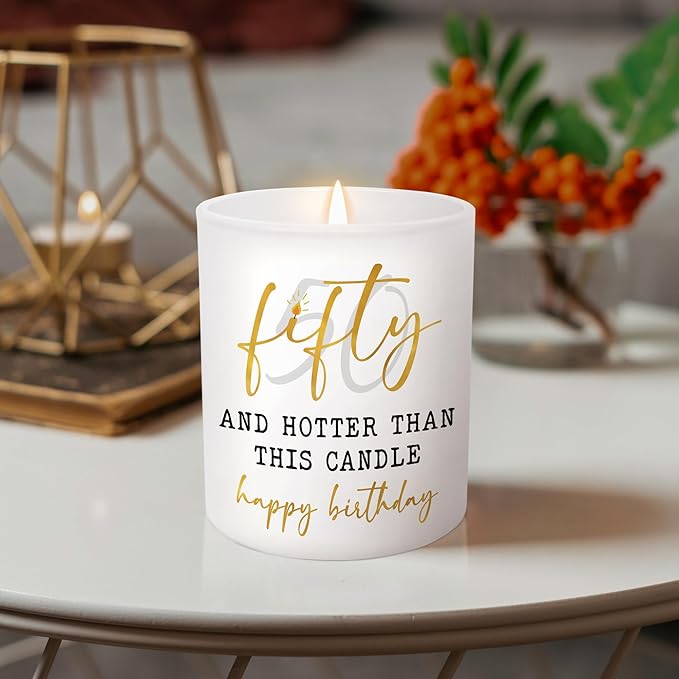 Christmas 50th Birthday Gifts for Her - Long Lasting Vanilla Lavender Candle 10 oz - Funny 1975 Birthday Gifts for Women Wife Mom Sister Friend, Gift for 50 Year Old Woman, Fifty Candles